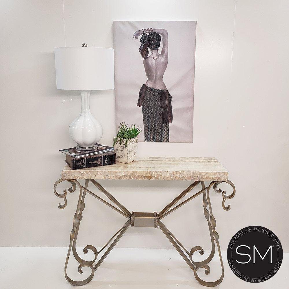 Mexports by Susana Molina 1212FT 44" Cream Travertine Chiseled Edge Rectangular Console Table
