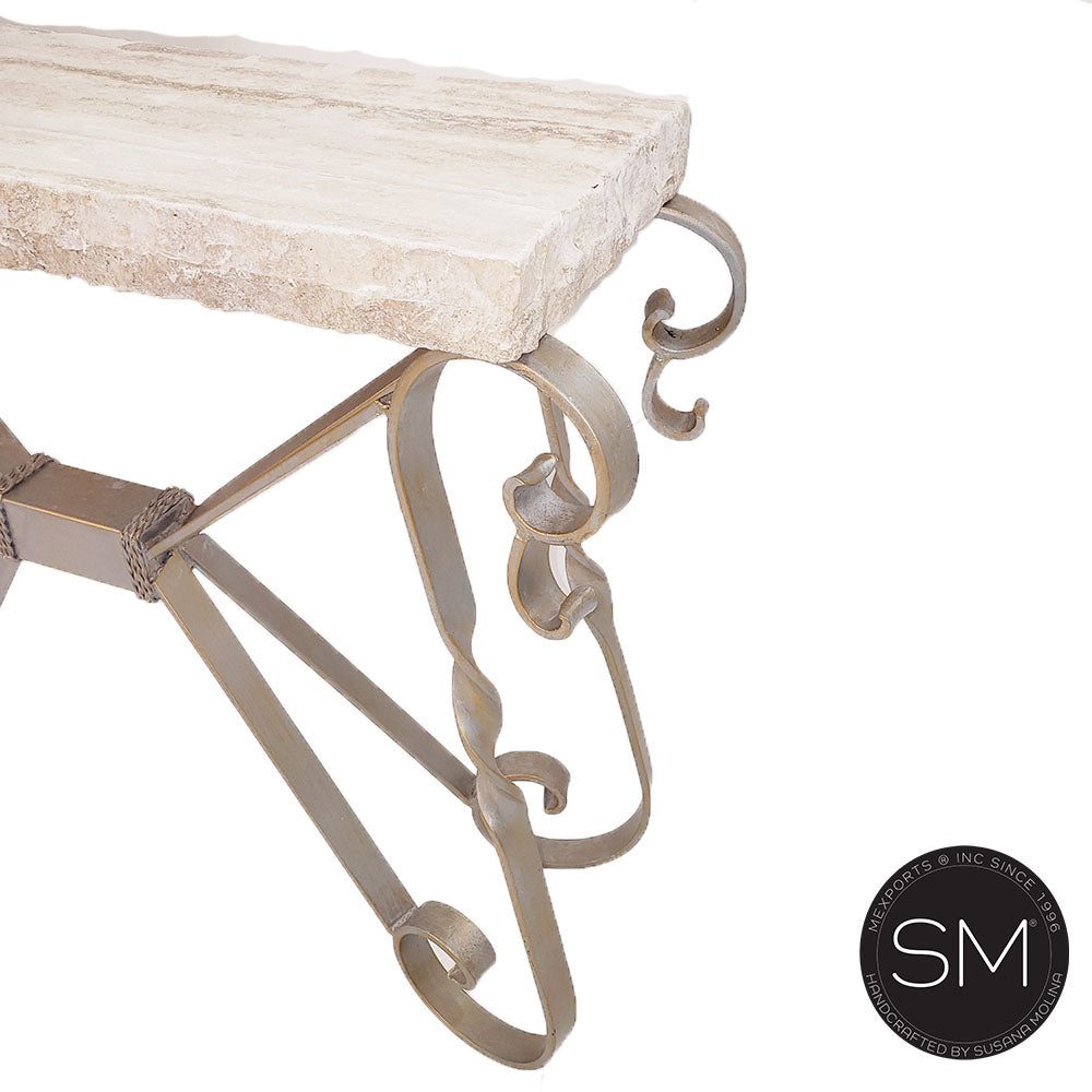 Mexports by Susana Molina 1212FT 44" Cream Travertine Chiseled Edge Rectangular Console Table