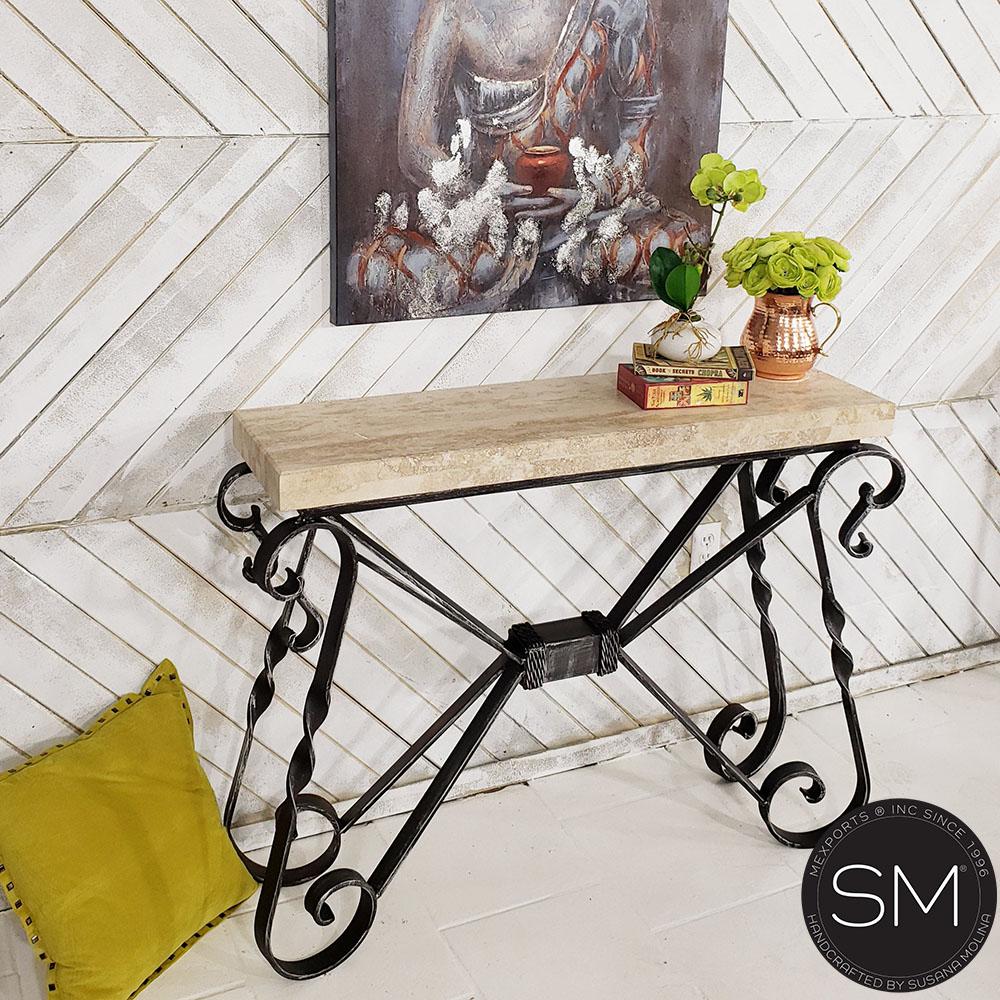 Mexports by Susana Molina 1212FT 44" Cream Travertine Straight Edge Rectangular Console Table