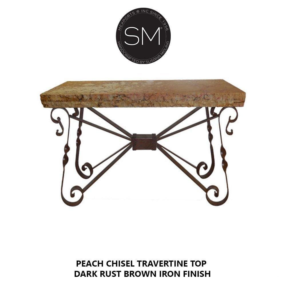 Mexports by Susana Molina 1212FT 44" Peach Travertine Chiseled Edge Rectangular Console Table
