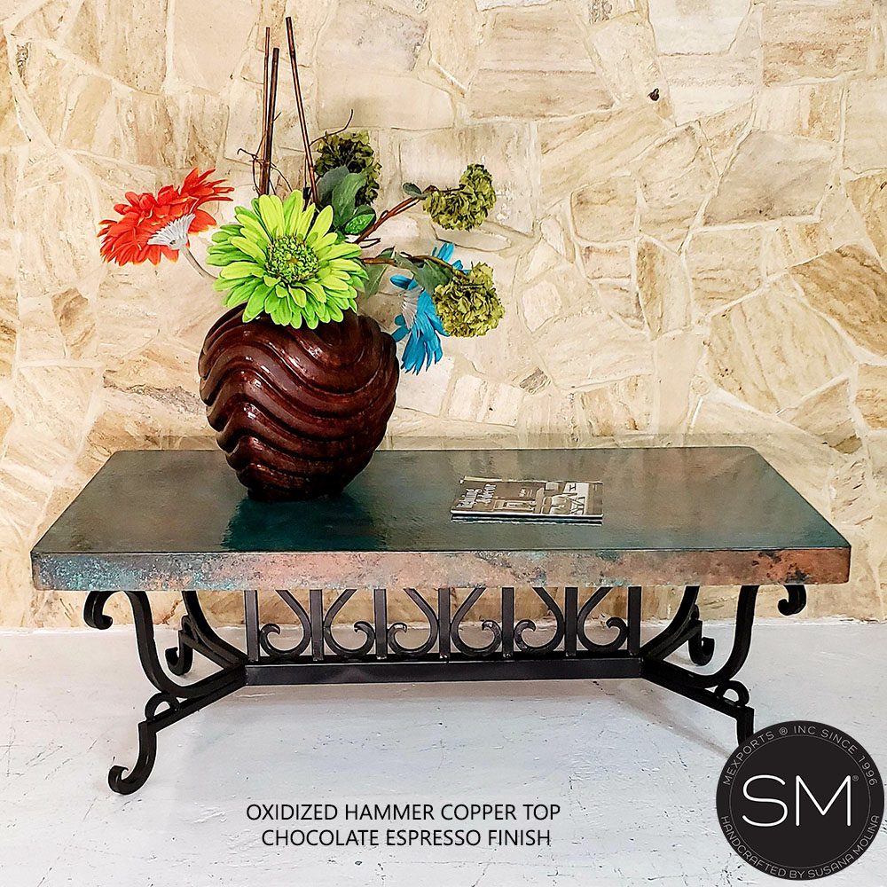 Mexports by Susana Molina 1213AAC 72" Oxidized Hammered Copper Top Rectangular Coffee Table