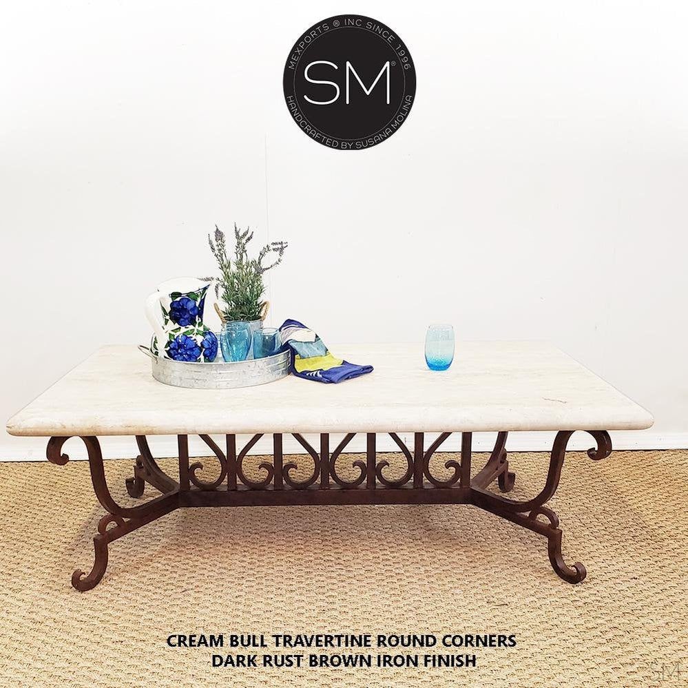Mexports by Susana Molina 1213AAT 60" Cream Travertine Bullnose Edge Rectangular Coffee Table