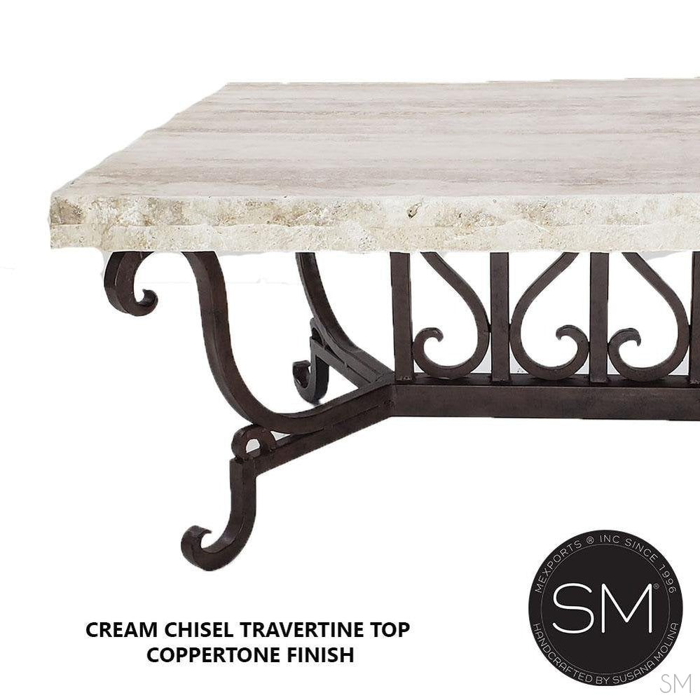 Mexports by Susana Molina 1213AAT 60" Cream Travertine Chisel Edge Rectangular Coffee Table
