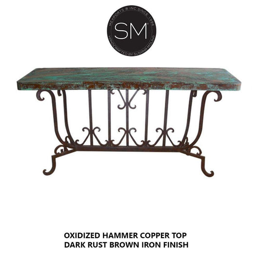 Mexports by Susana Molina 1213CC 72" Oxidized Hammered Copper Rectangular Long Entryway Console Table