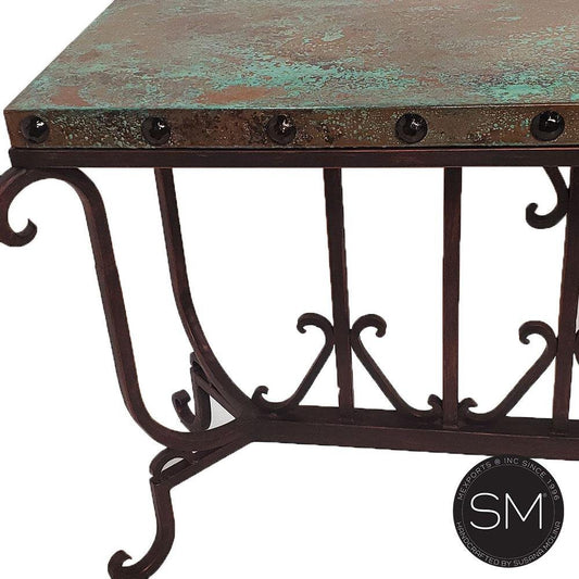 Mexports by Susana Molina 1213CC 72" Oxidized Hammered Copper With Nailheads on Edge Rectangular Long Entryway Console Table