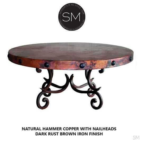 Mexports by Susana Molina 1215AAAC 38" Natural Hammer Copper Top With Nailheads on Edge Round Coffee Table