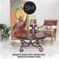 Mexports by Susana Molina 1215AAAM 38" Mesquite Wood Top Bullnose Edge Hammer Copper Inlay Round Coffee Table