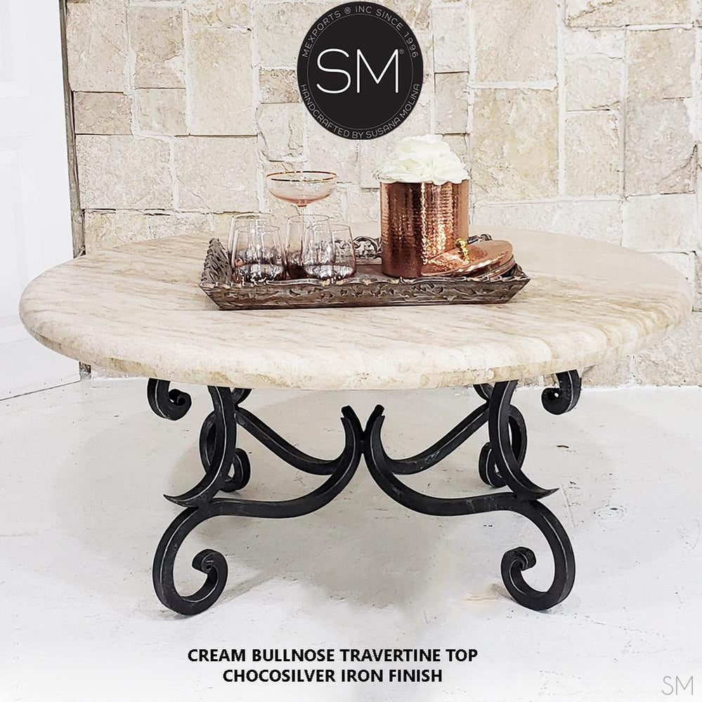 Mexports by Susana Molina 1215AAAT 38" Cream Travertine Bullnose Edge Round Coffee Table