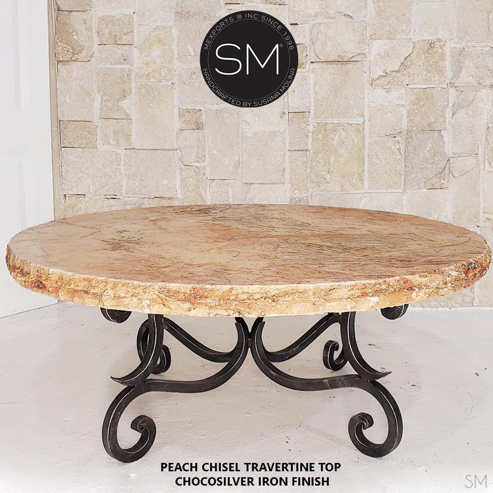 Mexports by Susana Molina 1215AAAT 48" Peach Travertine Chisel Edge Round Coffee Table