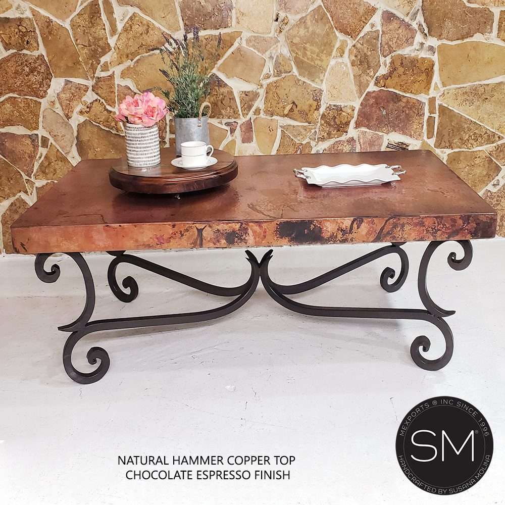 Mexports by Susana Molina 1215AAC 72" Natural Hammered Copper Top Rectangular Coffee Table