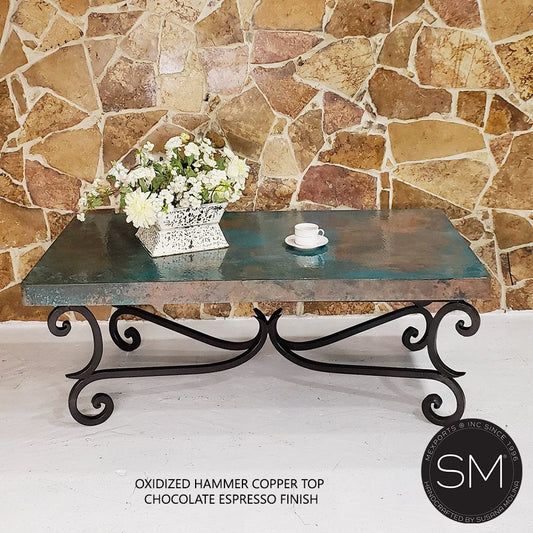Mexports by Susana Molina 1215AAC 72" Oxidized Hammered Copper Top Rectangular Coffee Table