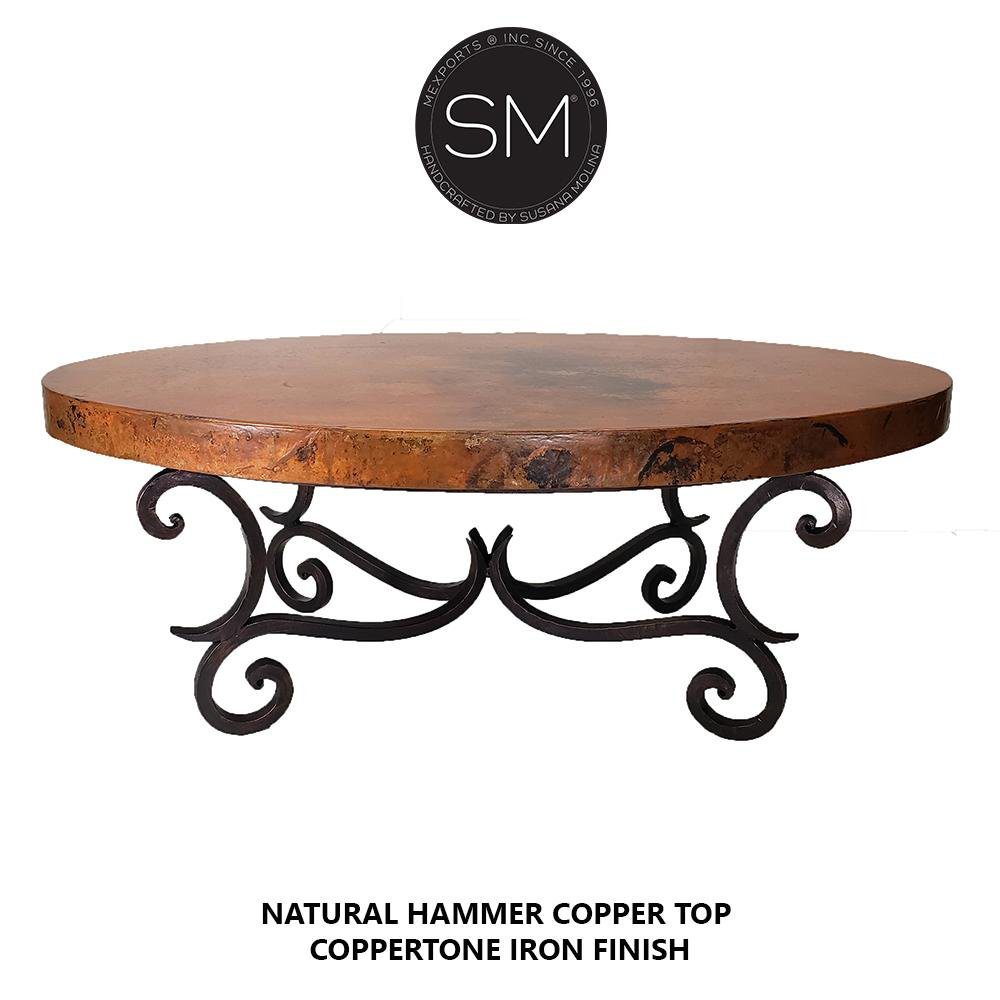 Mexports by Susana Molina 1215AAOC 60" Oxidized Hammered Copper Top Oval Coffee Table