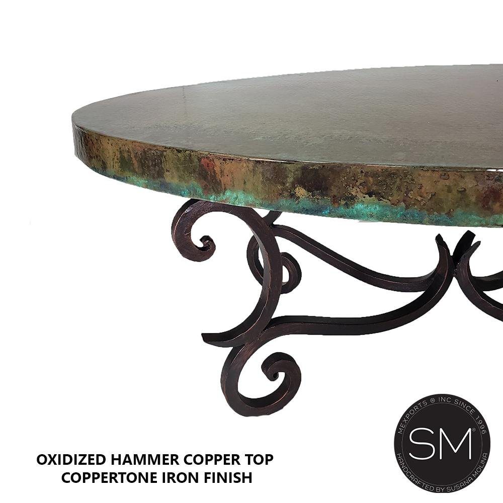 Mexports by Susana Molina 1215AAOC 60" Oxidized Hammered Copper Top Oval Coffee Table