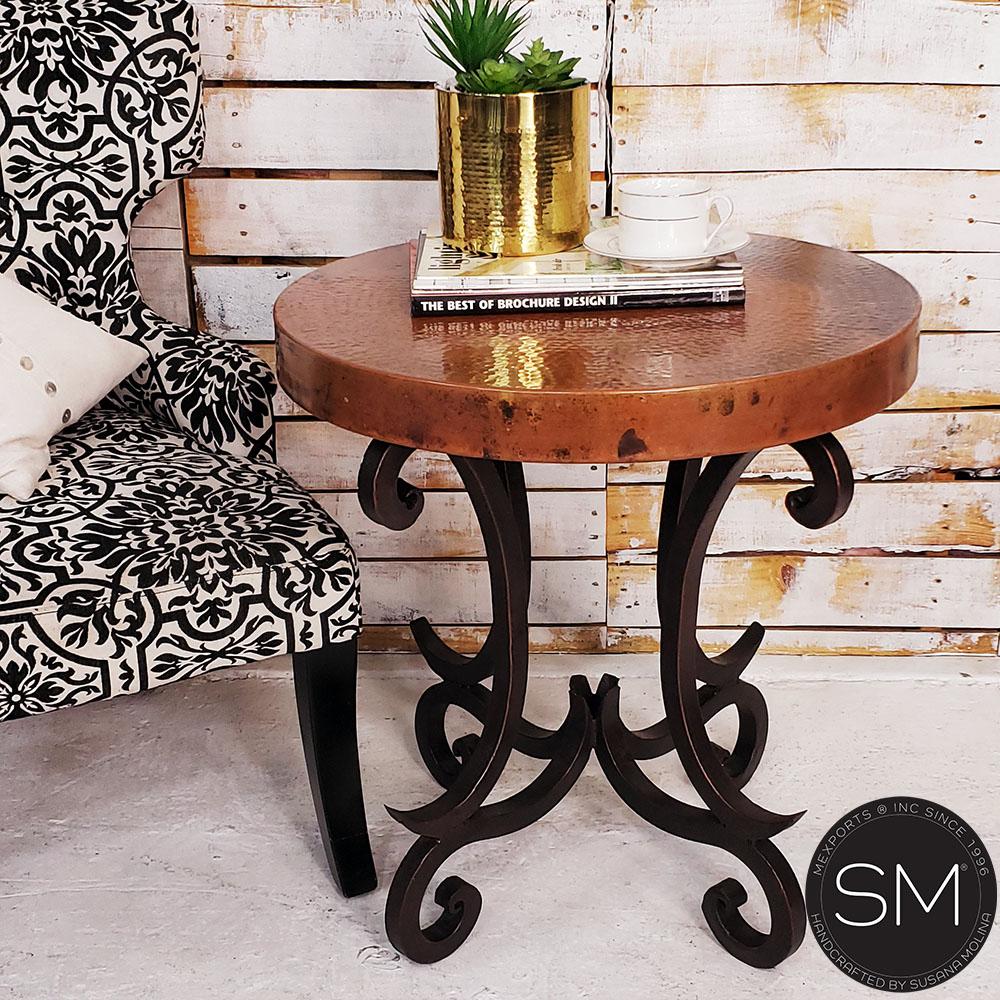 Mexports by Susana Molina 1215BBC 24" Natural Hammered Copper Top With Nailheads on Edge Round Side Table