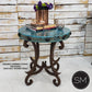 Mexports by Susana Molina 1215BBC 24" Oxidized Hammered Copper Top With Nailheads on Edge Round Side Table