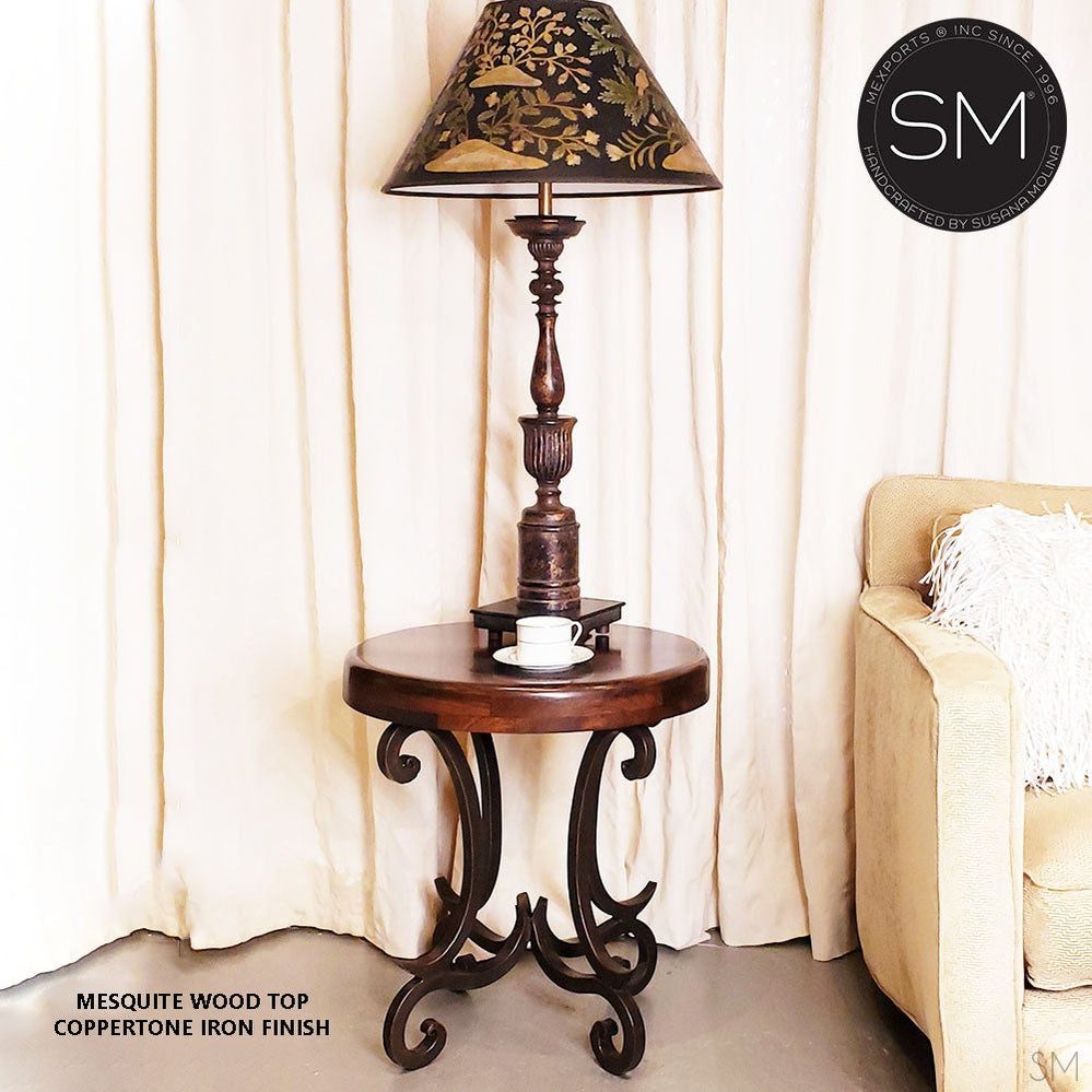 Mexports by Susana Molina 1215BBM 24" Mesquite Wood Gold Citrine Inlay Round Side Table