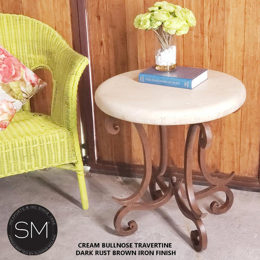 Mexports by Susana Molina 1215BBT 24" Cream Travertine Stone Bullnose Edge Round Side Table