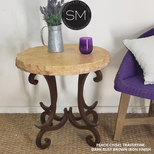 Mexports by Susana Molina 1215BBT 24" Peach Travertine Stone Chisel Edge Round Side Table