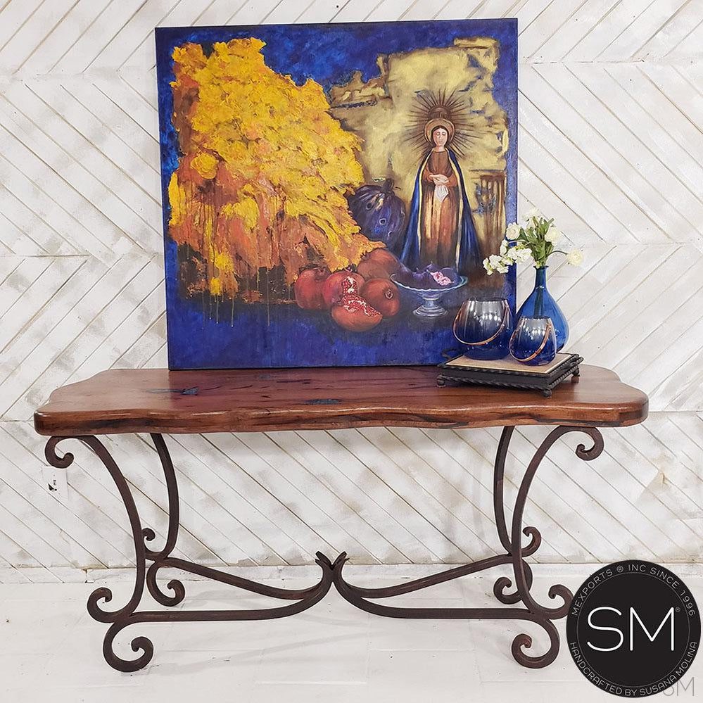 Mexports by Susana Molina 1215CM 72" Mesquite Wood Top Live Edge No Inlay Rectangular Console Table With Iron Base