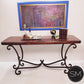 Mexports by Susana Molina 1215CM 72" Mesquite Wood Top Rounded Corners Turquoise Inlay Rectangular Console Table With Iron Base