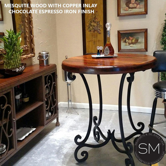 Mexports by Susana Molina 1215EM 38" Mesquite Wood Top No Inlay Round Bar Table