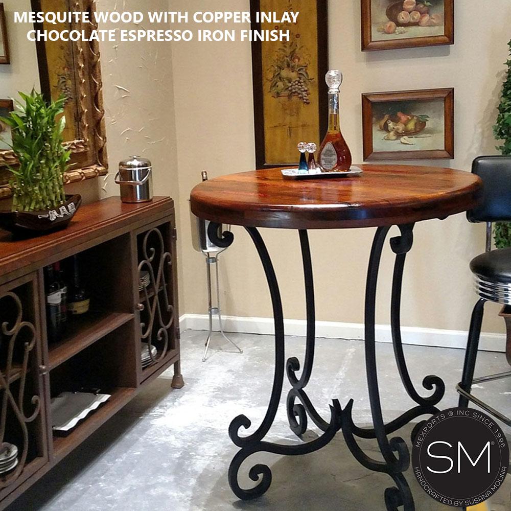Mexports by Susana Molina 1215EM 38" Mesquite Wood Top Turquoise Inlay Round Bar Table