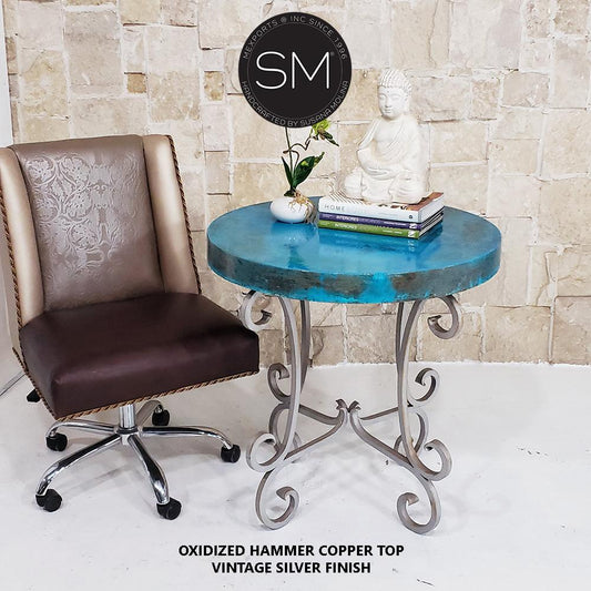 Mexports by Susana Molina 1215LC 31" Oxidized Hammered Copper Top Round Side Table
