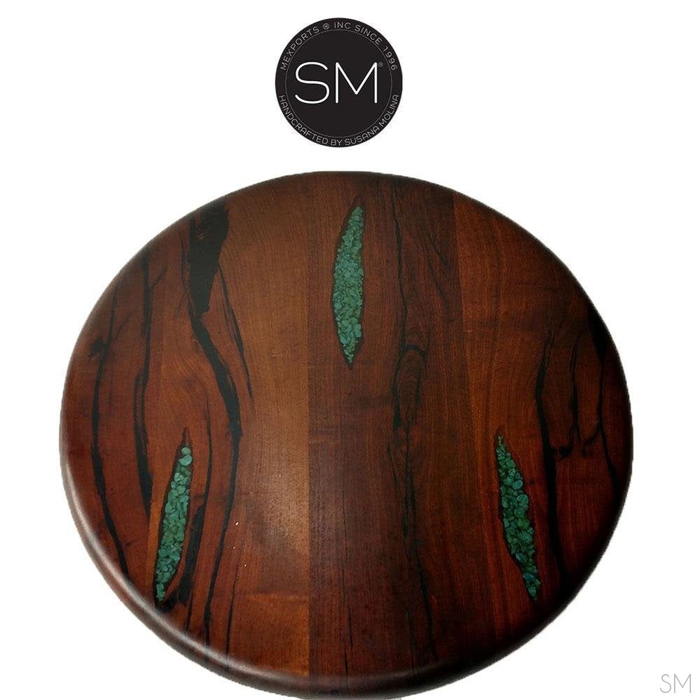 Mexports by Susana Molina 1215LM 31" Mesquite Wood Top Turquoise Inlay Round Side Table