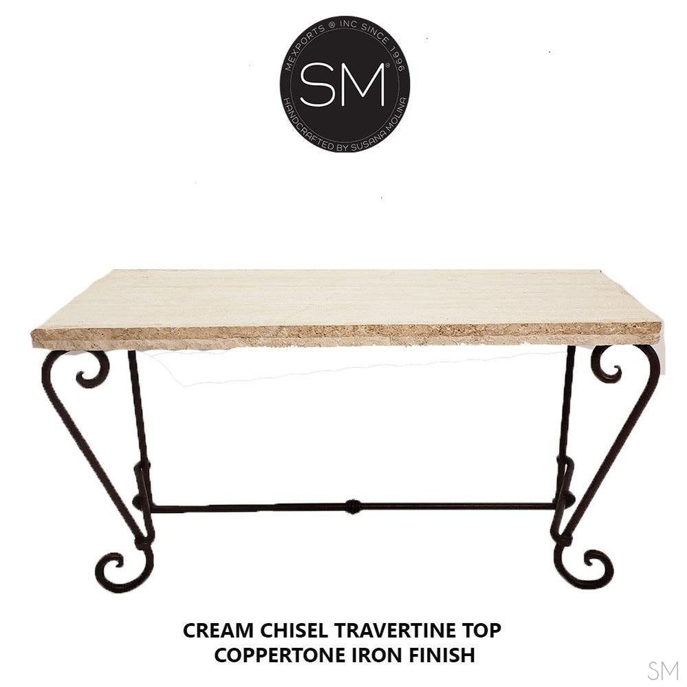 Mexports by Susana Molina 1216CT 44" Cream Travertine Stone Chiseled Edge Rectangular Console Table