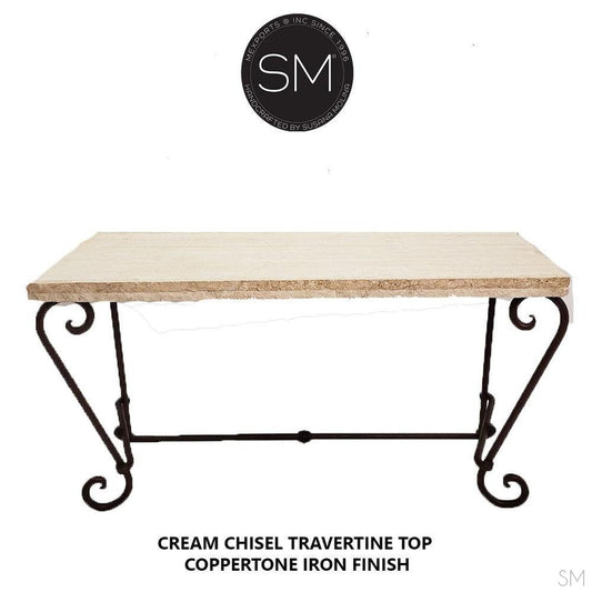 Mexports by Susana Molina 1216CT 44" Cream Travertine Stone Chiseled Edge Rectangular Console Table