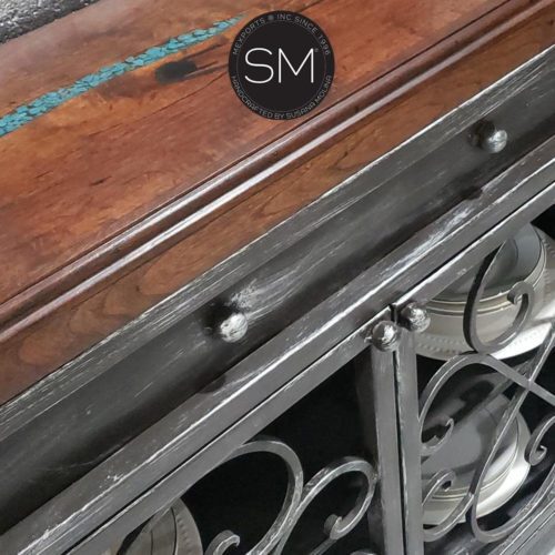 Mexports by Susana Molina 1216FM 44" Mesquite Wood Top Beveled Edge Hammer Copper Inlay Entryway Console Table