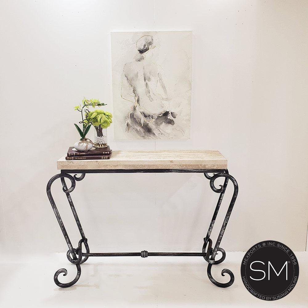 Mexports by Susana Molina 1216FT 44" Cream Travertine Chiseled Edge Rectangular Console Table