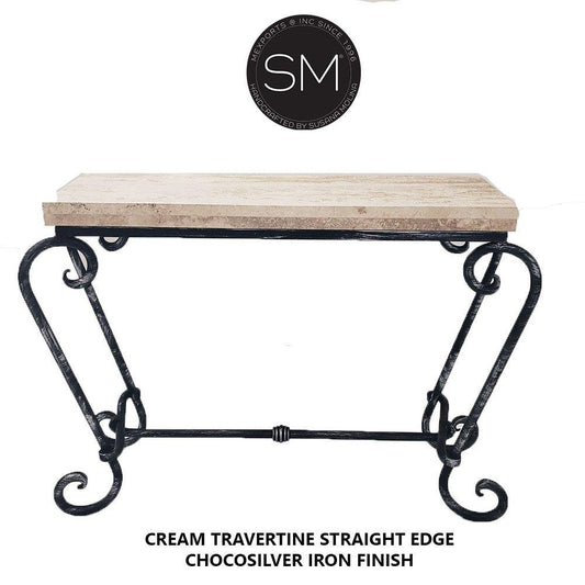 Mexports by Susana Molina 1216FT 44" Cream Travertine Straight Edge Rectangular Console Table