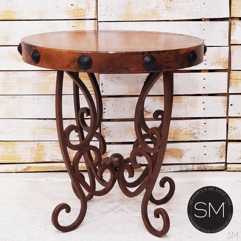 Mexports by Susana Molina 1221BBC 24" Natural Hammered Copper With Nailheads on Edge Round Side Table