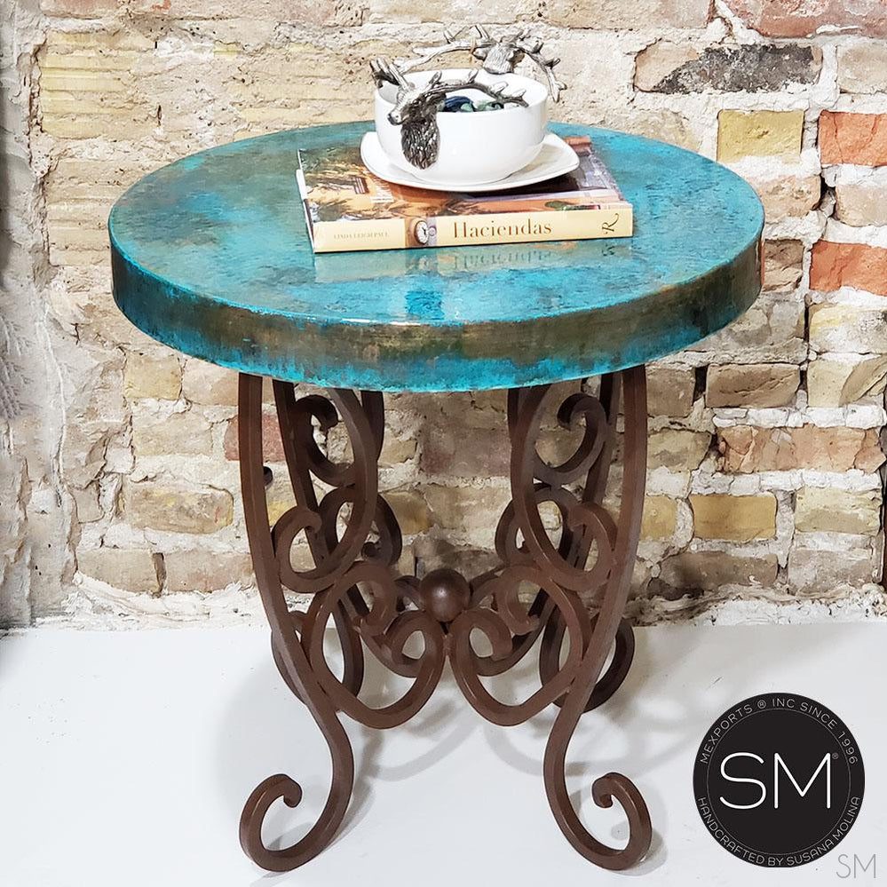 Mexports by Susana Molina 1221BBC 24" Oxidized Hammered Copper Round Side Table