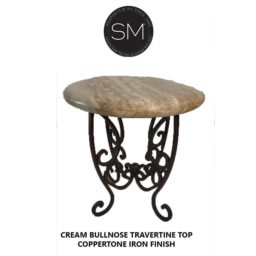 Mexports by Susana Molina 1221BBT 24" Cream Travertine Bullnose Edge Round Side Table
