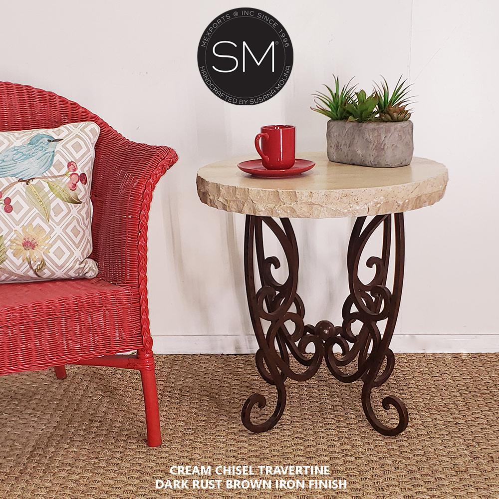 Mexports by Susana Molina 1221BBT 24" Cream Travertine Chisel Edge Round Side Table