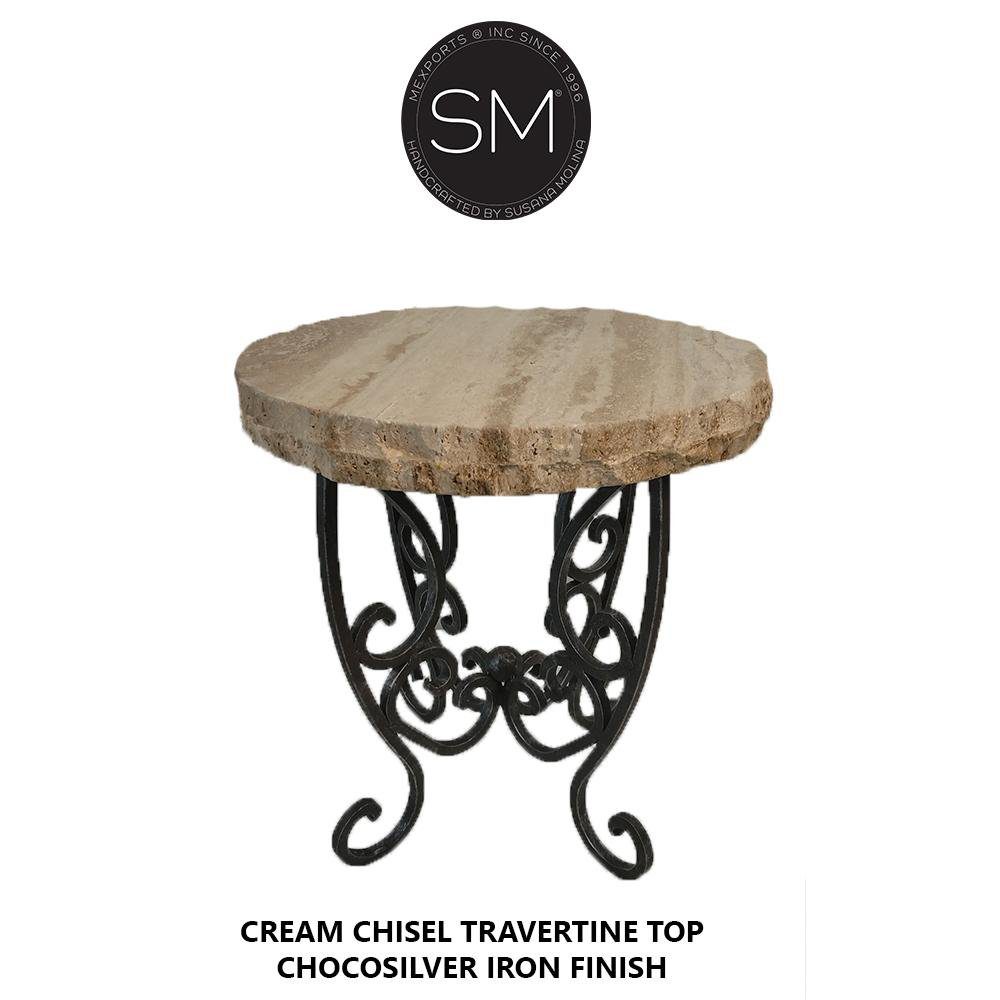 Mexports by Susana Molina 1221BBT 24" Cream Travertine Chisel Edge Round Side Table