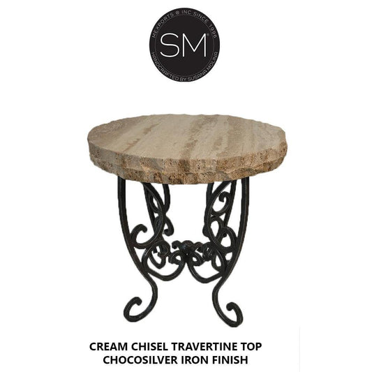 Mexports by Susana Molina 1221BBT 24" Cream Travertine Chisel Edge Round Side Table