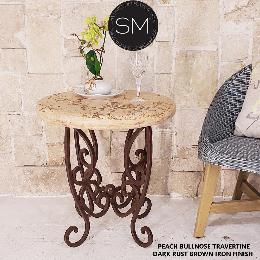 Mexports by Susana Molina 1221BBT 24" Peach Travertine Bullnose Edge Round Side Table