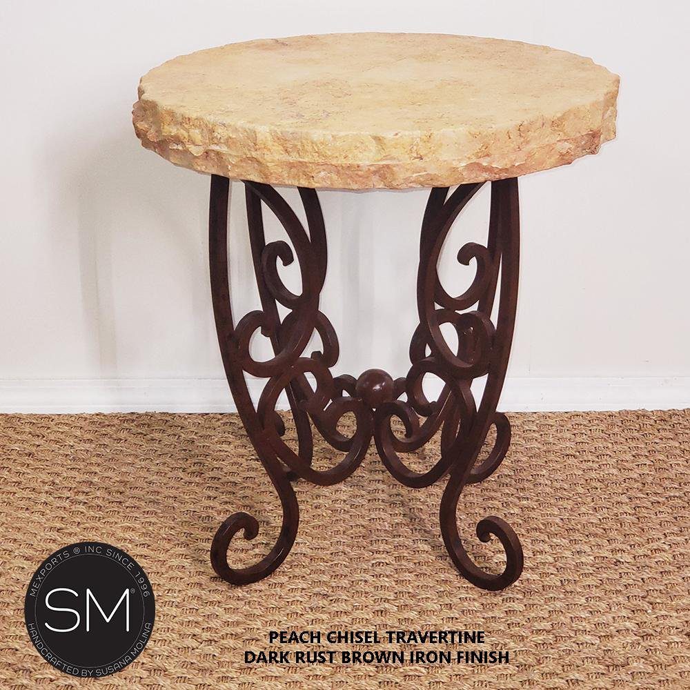 Mexports by Susana Molina 1221BBT 24" Peach Travertine Chisel Edge Round Side Table