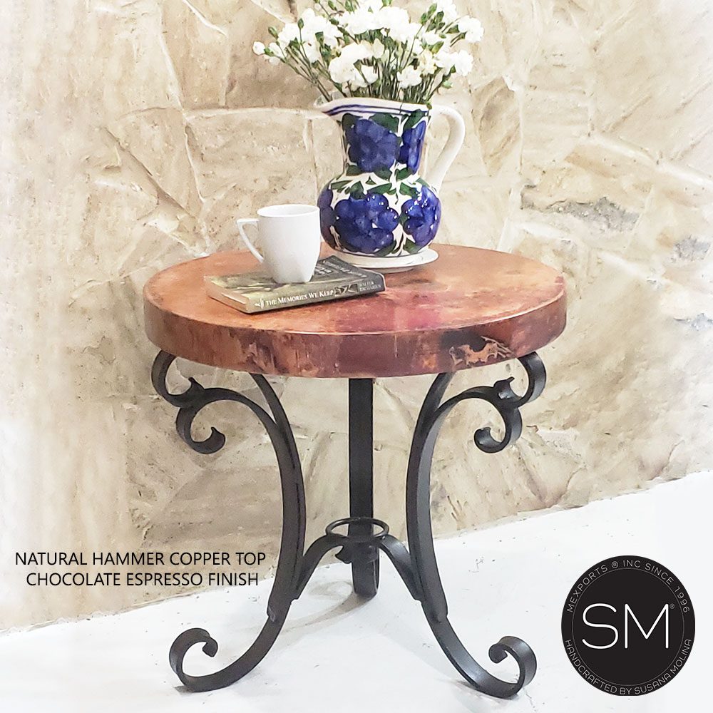 Mexports by Susana Molina 1223BBC 24" Natural Hammered Copper Top Round Side Table