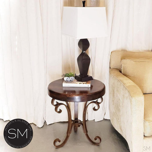 Mexports by Susana Molina 1223BBM 24" Mesquite Wood Top No Inlay With Nailheads on Edge Round Side Table