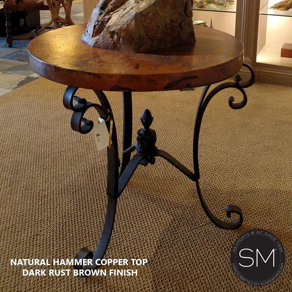Mexports by Susana Molina 1223LC 38" Natural Hammered Copper With Nailheads on Edge Round Side Table