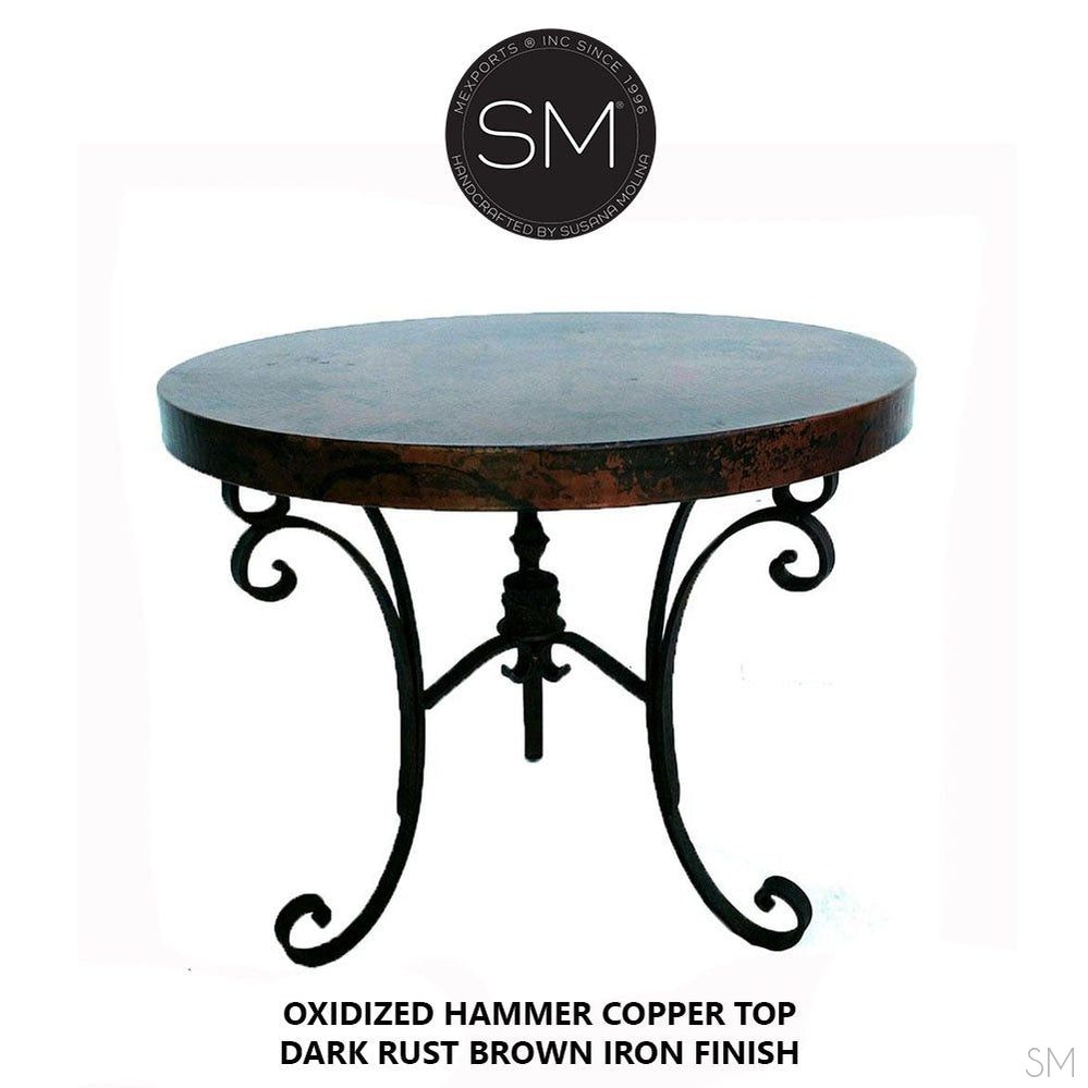 Mexports by Susana Molina 1223LC 38" Oxidized Hammered Copper With Nailheads on Edge Round Side Table