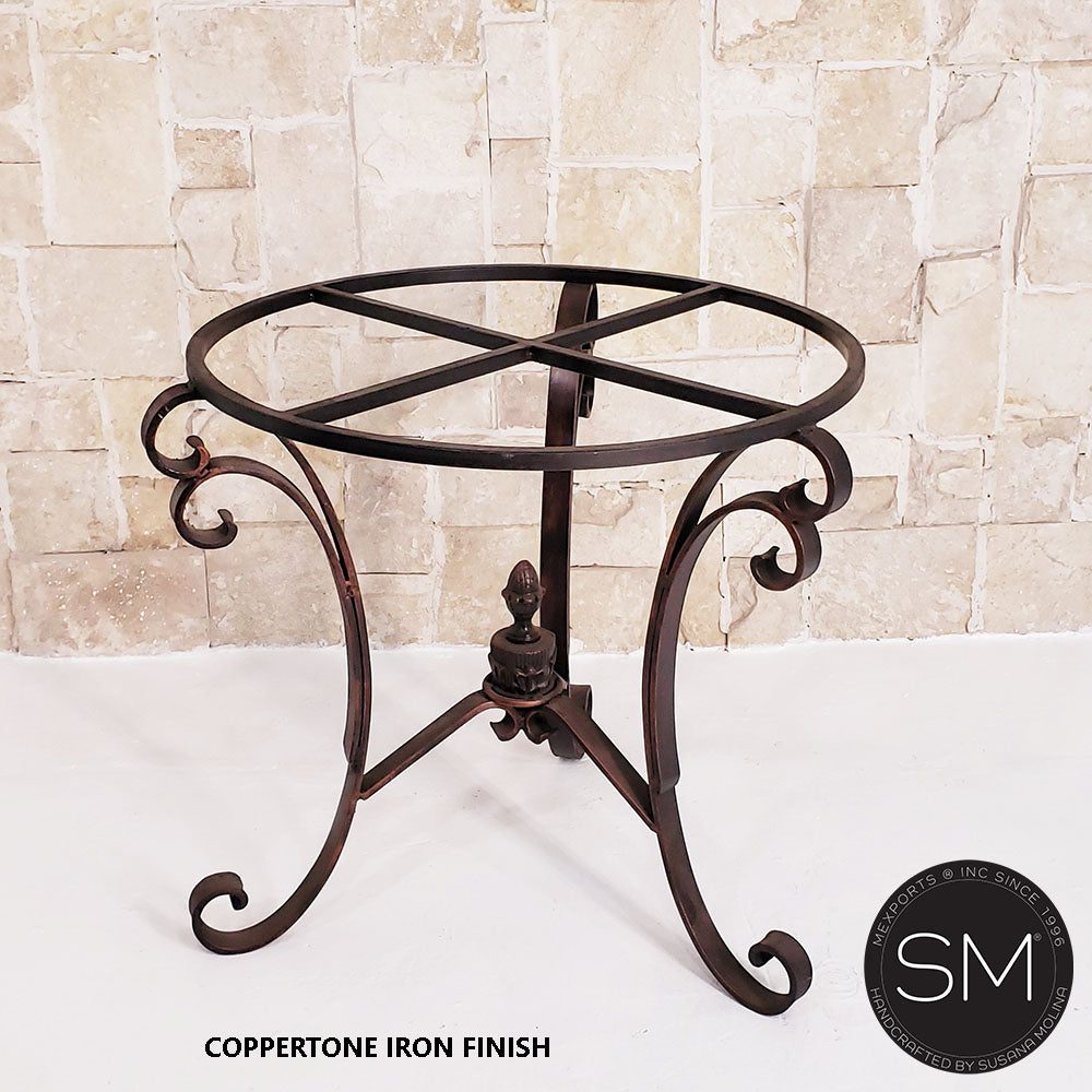 Mexports by Susana Molina 1223LM 31" Mesquite Wood Turquoise Inlay With Nailheads on Edge Round Side Table With Iron Base