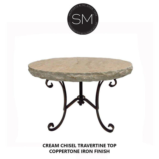 Mexports by Susana Molina 1223LT 31" Cream Travertine Top Chiseled Edge Round Side Table
