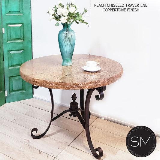 Mexports by Susana Molina 1223LT 31" Peach Travertine Top Chiseled Edge Round Side Table