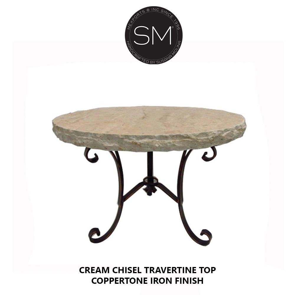 Mexports by Susana Molina 1223LT 38" Cream Travertine Top Chiseled Edge Round Side Table