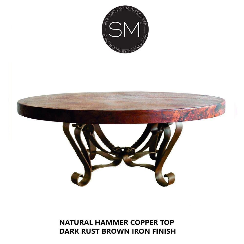 Mexports by Susana Molina 1229AAAC 38" Natural Hammered Copper Top Round Coffee Table With Wrought Iron Base